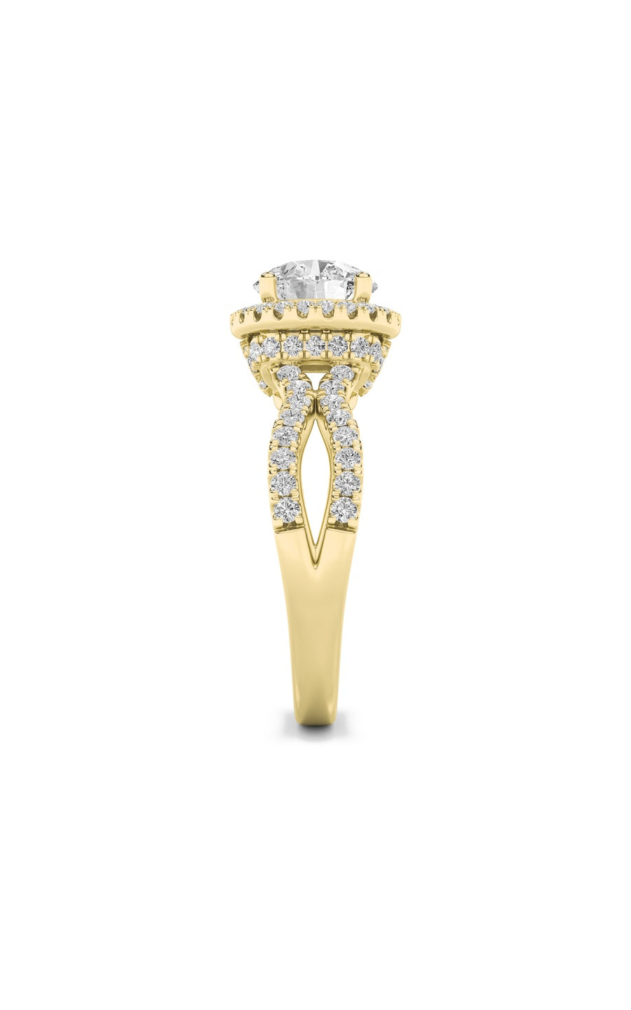 2Cttw Round Shaped Lab Grown Diamond (F/VS) SplitShank Halo Accented Engagement Ring in 14K Gold