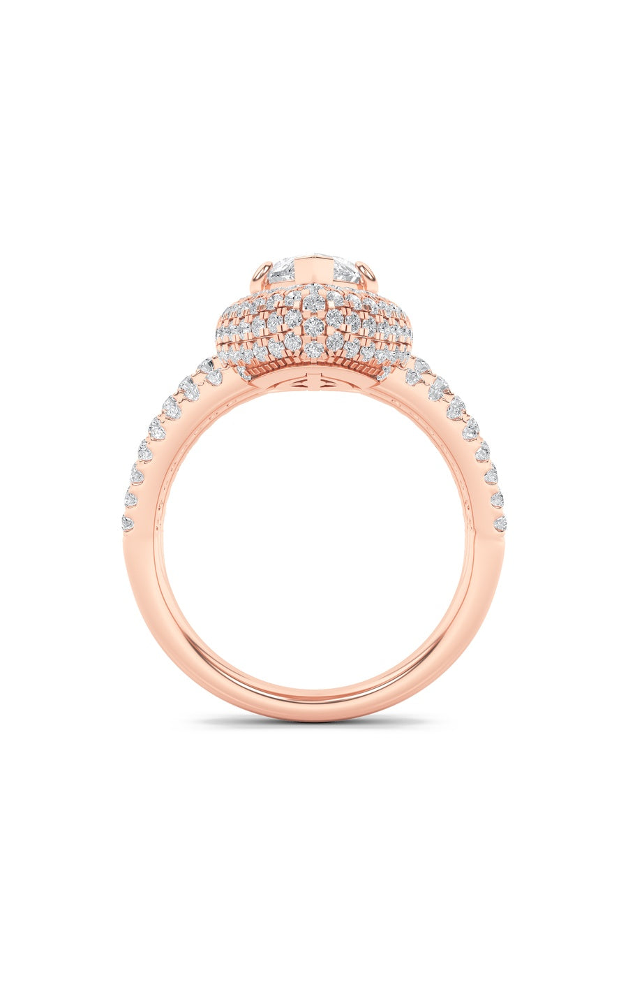 3Cttw Marquise Shaped Lab Grown Diamond (F/VS) Three Row Accented Halo Engagement Ring in 14K Gold