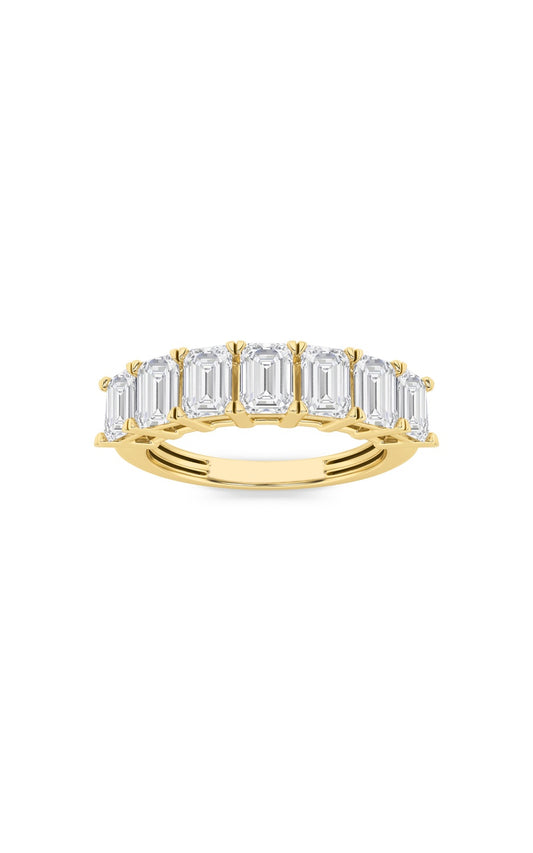 2Cttw Emerald Shaped Lab Grown Diamond (F/VVS) Seven Stone Band Ring in 14K Gold