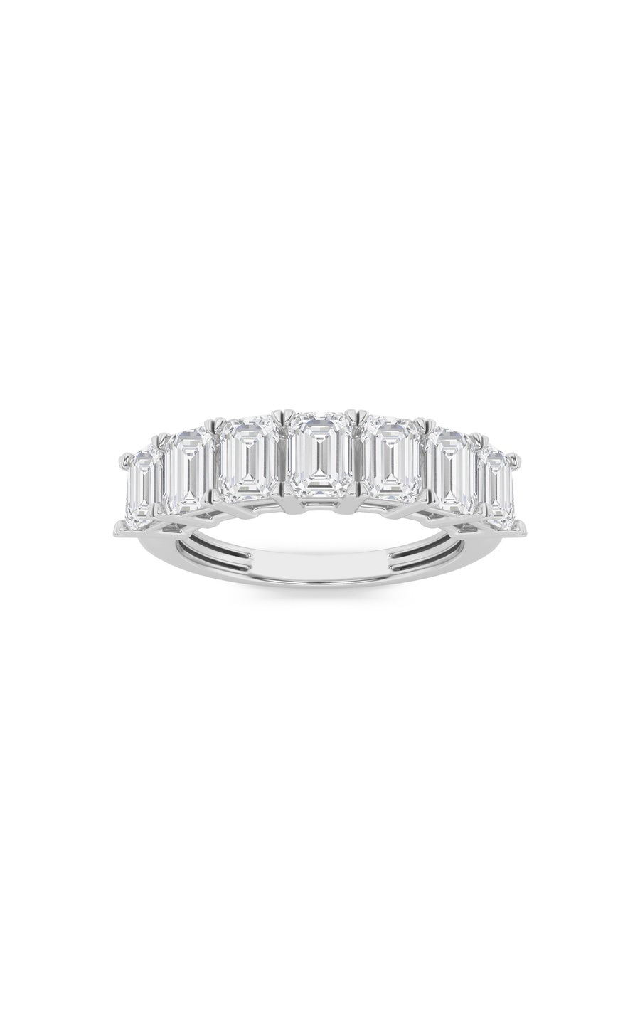 3Cttw Emerald Shaped Lab Grown Diamond (F/VS) Seven Stone Band Ring in 14K Gold