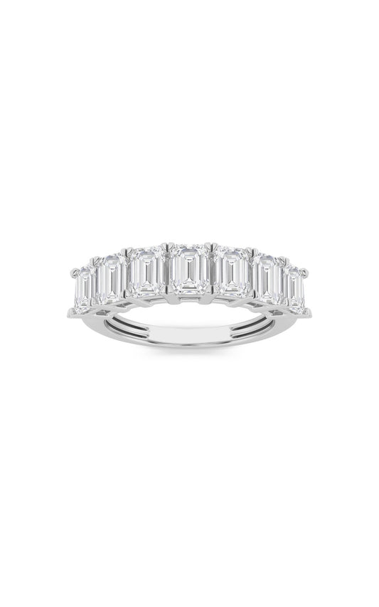 3Cttw Emerald Shaped Lab Grown Diamond (F/VS) Seven Stone Band Ring in 14K Gold