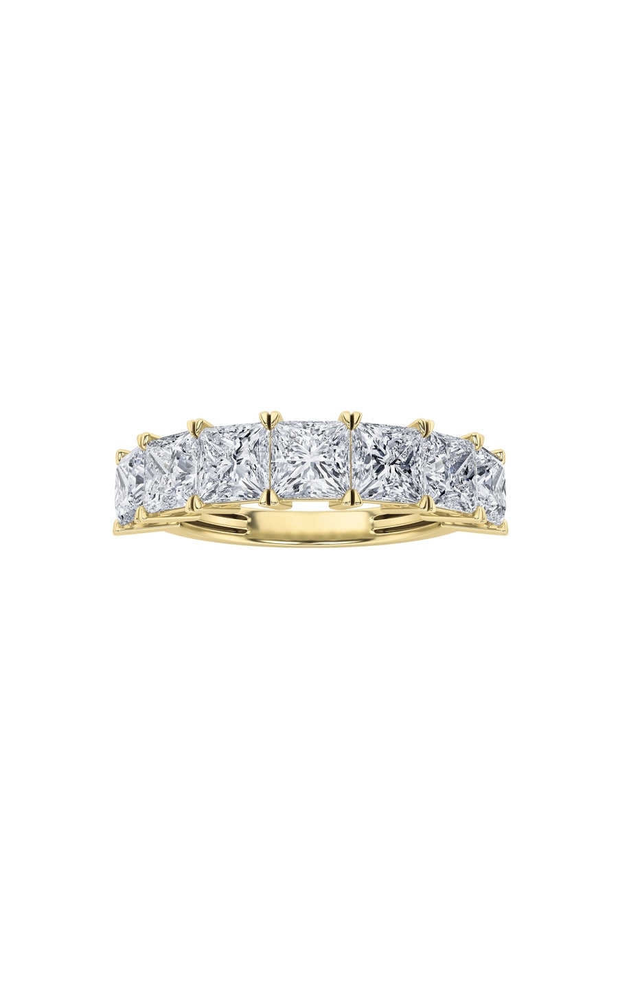 3Cttw Princess Shaped Lab Grown Diamond (F/VS) Seven Stone Band Ring in 14K Gold