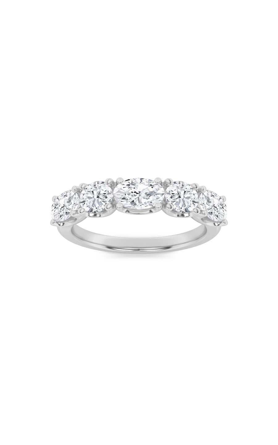 2Cttw Oval Shaped Lab Grown Diamond (F/VVS) Five Stone Band Ring in 14K Gold
