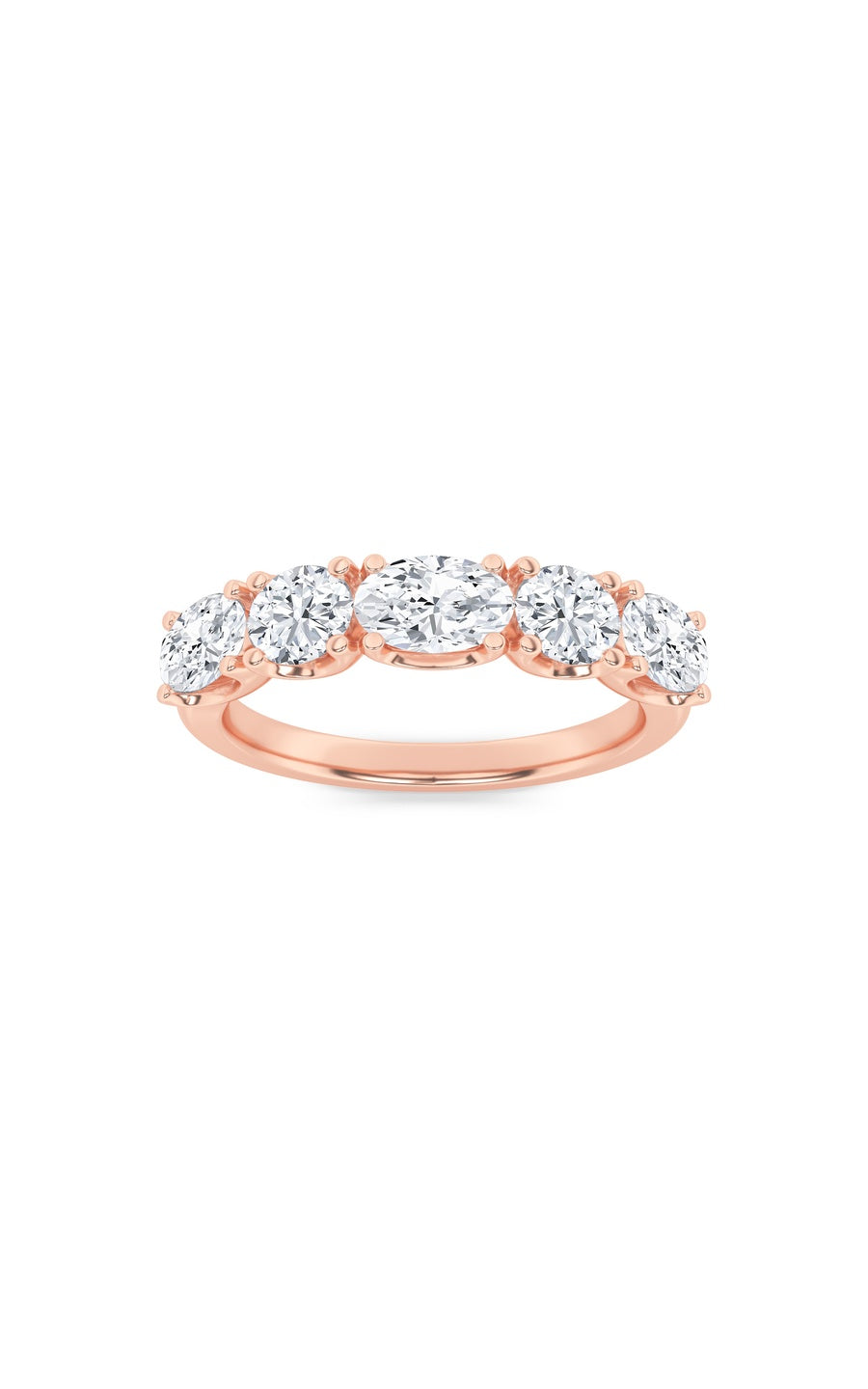 2Cttw Oval Shaped Lab Grown Diamond (F/VVS) Five Stone Band Ring in 14K Gold