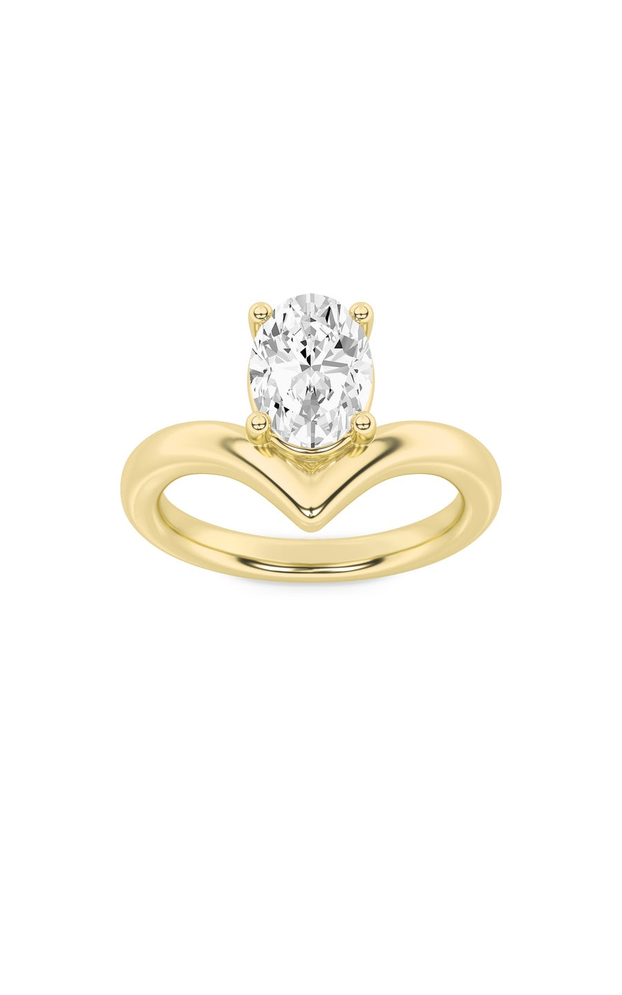 1.5Cttw Oval Shaped Lab Grown Diamond (G/VS) Chevron Solitaire Engagement Ring in 14K Gold