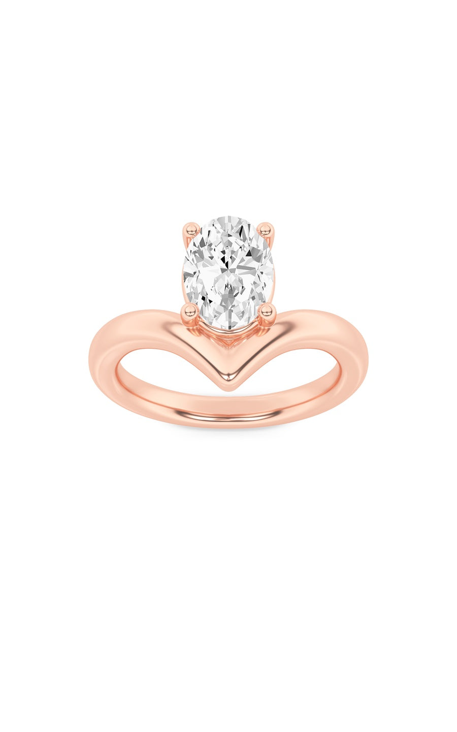 1.5Cttw Oval Shaped Lab Grown Diamond (G/VS) Chevron Solitaire Engagement Ring in 14K Gold