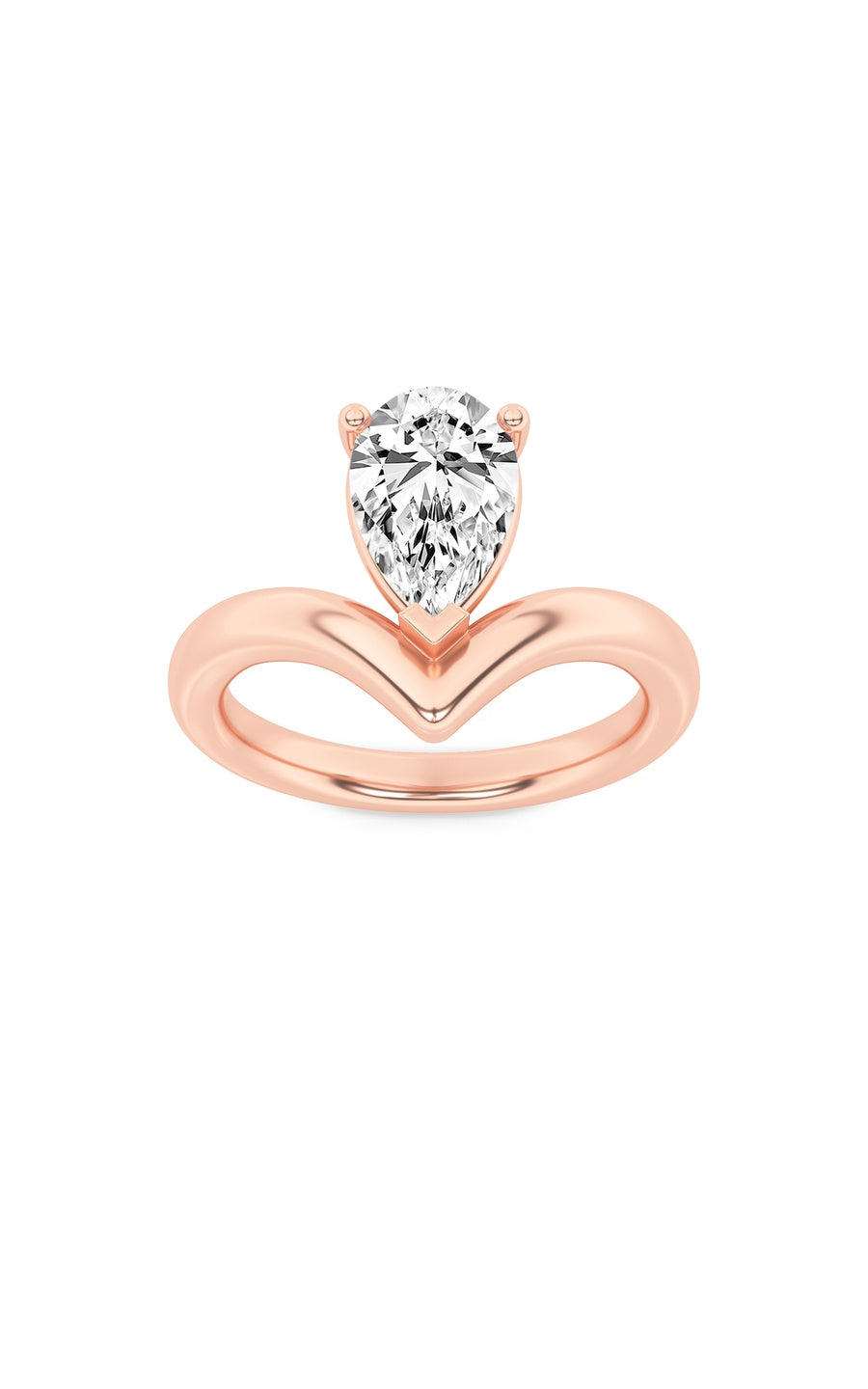1.5Cttw Pear Shaped Lab Grown Diamond (F/VS) Chevron Solitaire Engagement Ring in 14K Gold