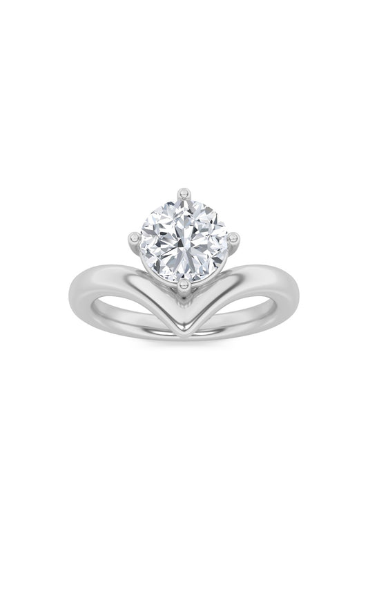 1.5Cttw Round Shaped Lab Grown Diamond (G/VS) Chevron Solitaire Engagement Ring in 14K Gold