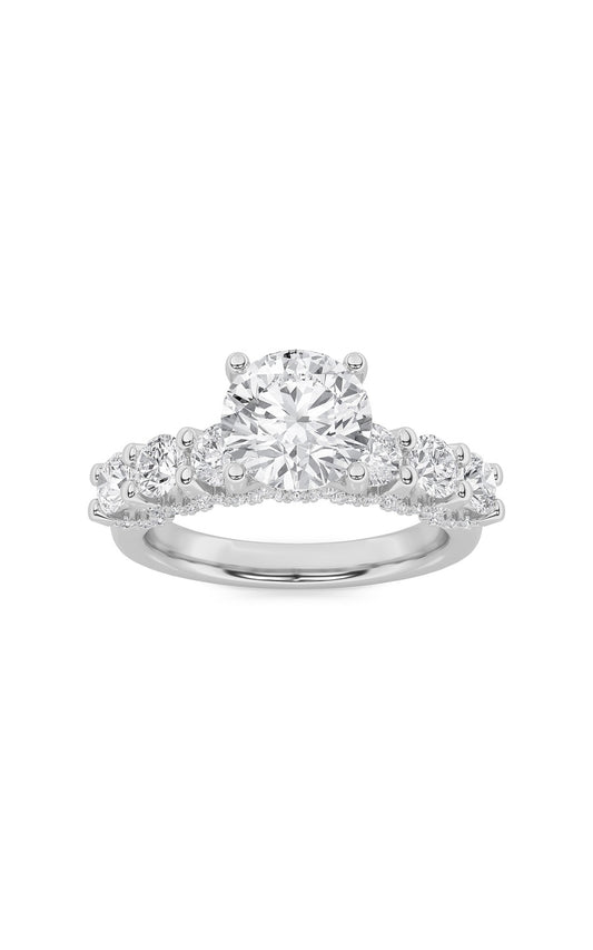 5Cttw Round Shaped Lab Grown Diamond (F/VS) Accented Double Halo Set of Band and  Ring in 14K Gold