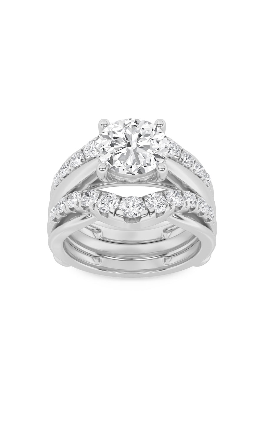 3Cttw Round Shaped Lab Grown Diamond (F/VS) InsertJacket Ring in 14K Gold