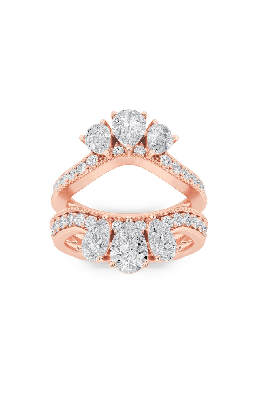2Cttw Pear Shaped Lab Grown Diamond (F/VS) InsertJacket Ring in 14K Gold