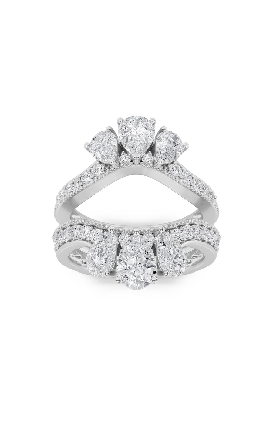 2.25Cttw Pear Shaped Lab Grown Diamond (F/VS) Insert Jacket Ring in 14K Gold