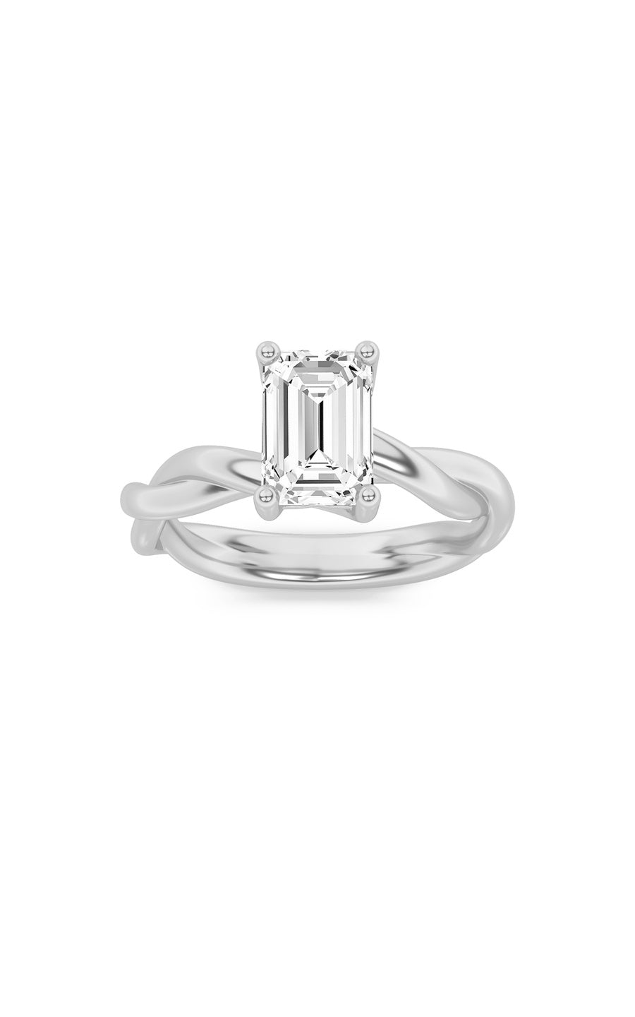 1.5Cttw Emerald Shaped Lab Grown Diamond (G/VS) Twisted Shank Solitaire Engagement Ring in 14K Gold