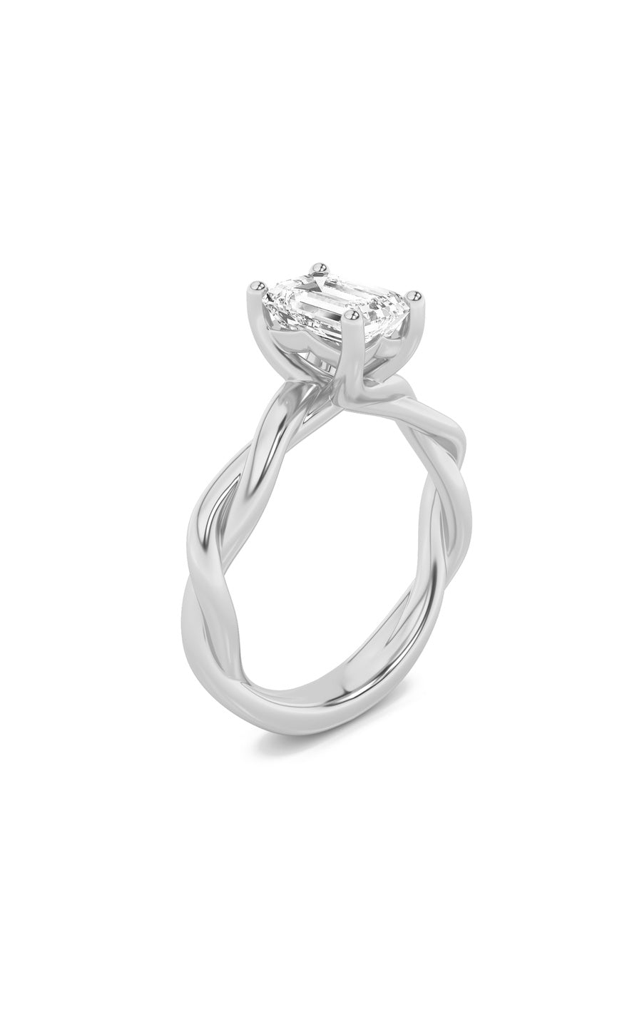 3Cttw Emerald Shaped Lab Grown Diamond (F/VS) Twisted Shank Solitaire Engagement Ring in 14K Gold