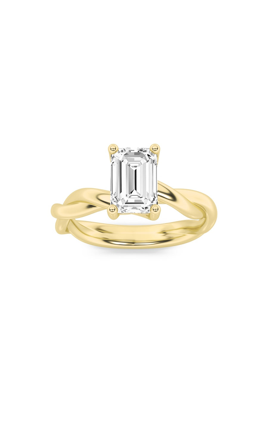 3Cttw Emerald Shaped Lab Grown Diamond (F/VS) Twisted Shank Solitaire Engagement Ring in 14K Gold