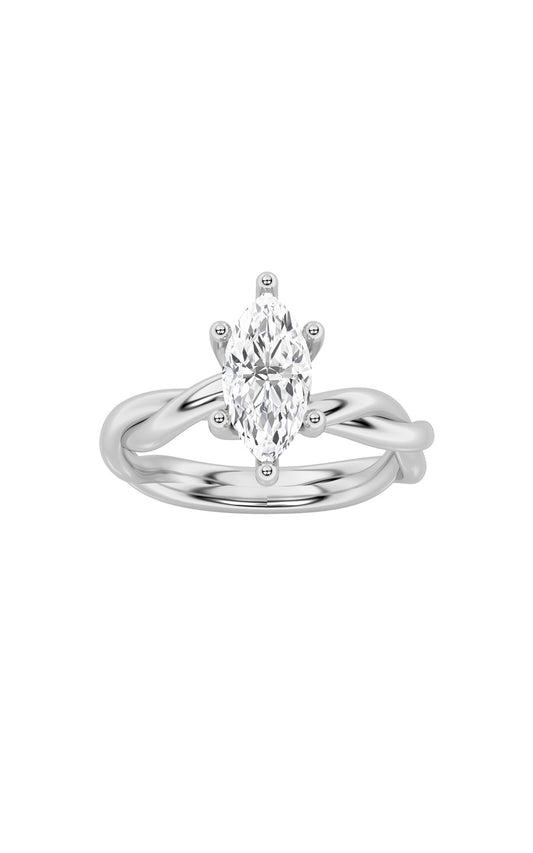 1Cttw Marquise Shaped Lab Grown Diamond (F/VS) Twisted Shank Solitaire Engagement Ring in 14K Gold