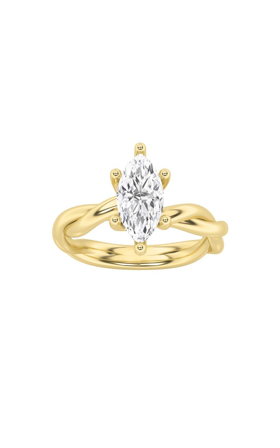 1.5Cttw Marquise Shaped Lab Grown Diamond (F/VS) Twisted Shank Solitaire Engagement Ring in 14K Gold