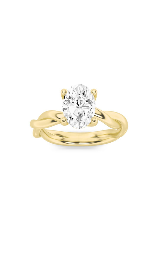 2.5Cttw Oval Shaped Lab Grown Diamond (F/VS) Twisted Shank Solitaire Engagement Ring in 14K Gold