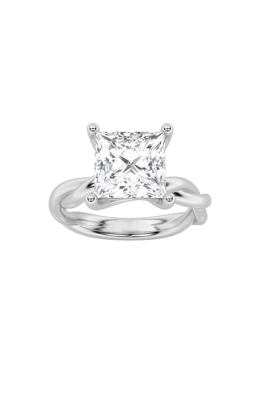 3Cttw Princess Shaped Lab Grown Diamond (F/VS) Twisted Shank Solitaire Engagement Ring in 14K Gold