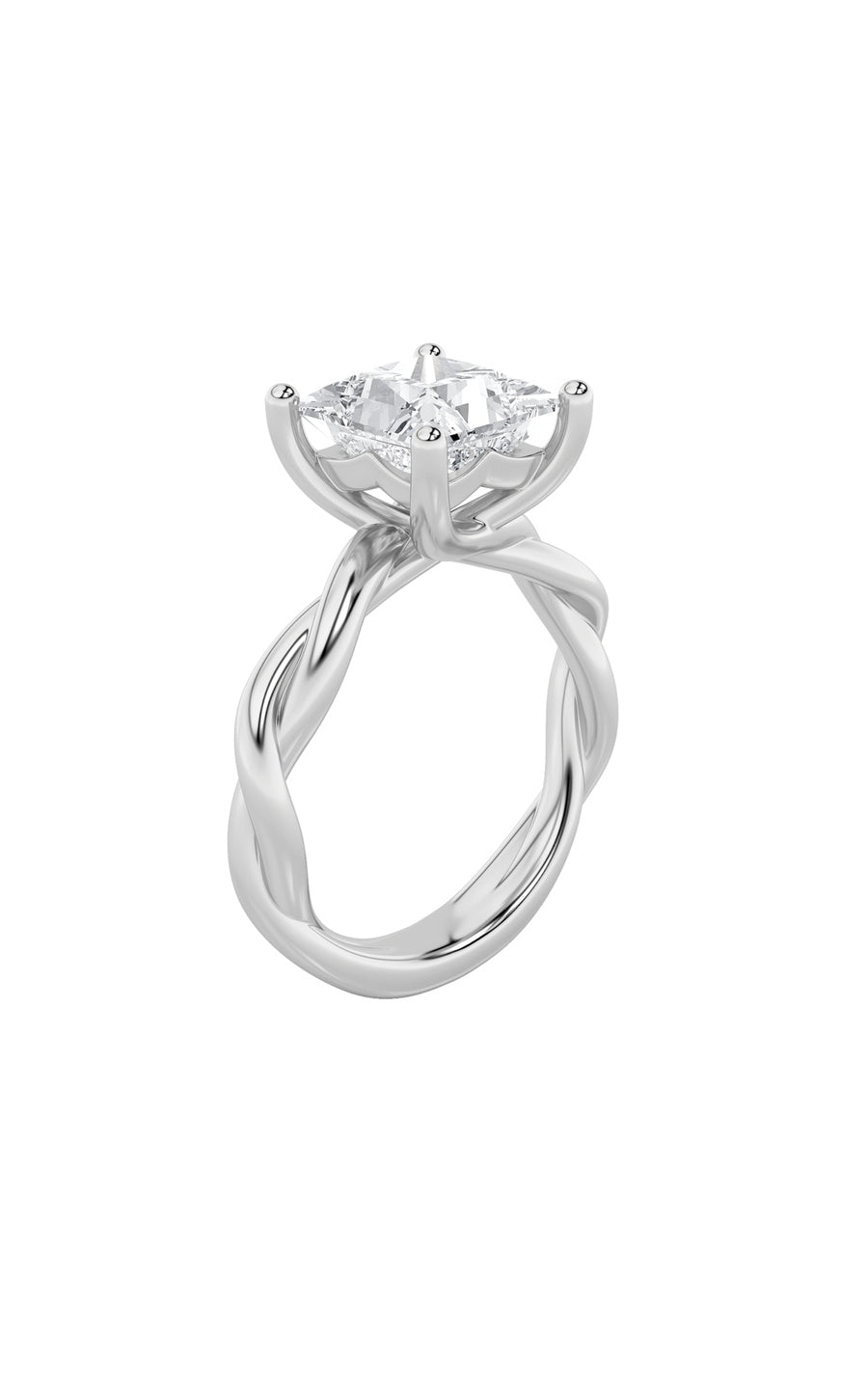 3Cttw Princess Shaped Lab Grown Diamond (F/VS) Twisted Shank Solitaire Engagement Ring in 14K Gold