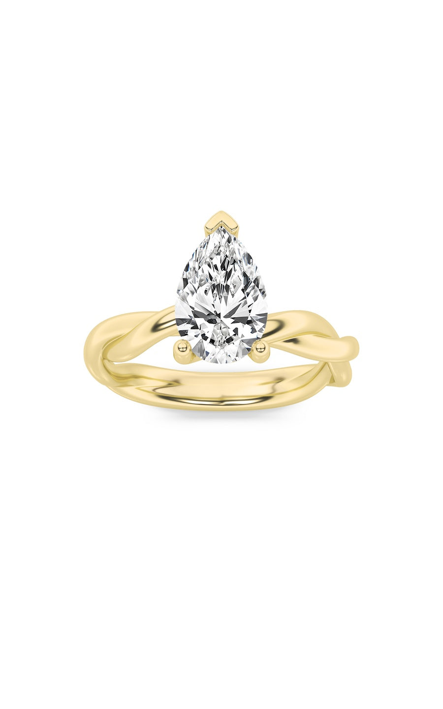 1.5Cttw Pear Shaped Lab Grown Diamond (F/VS) Twisted Shank Solitaire Engagement Ring in 14K Gold