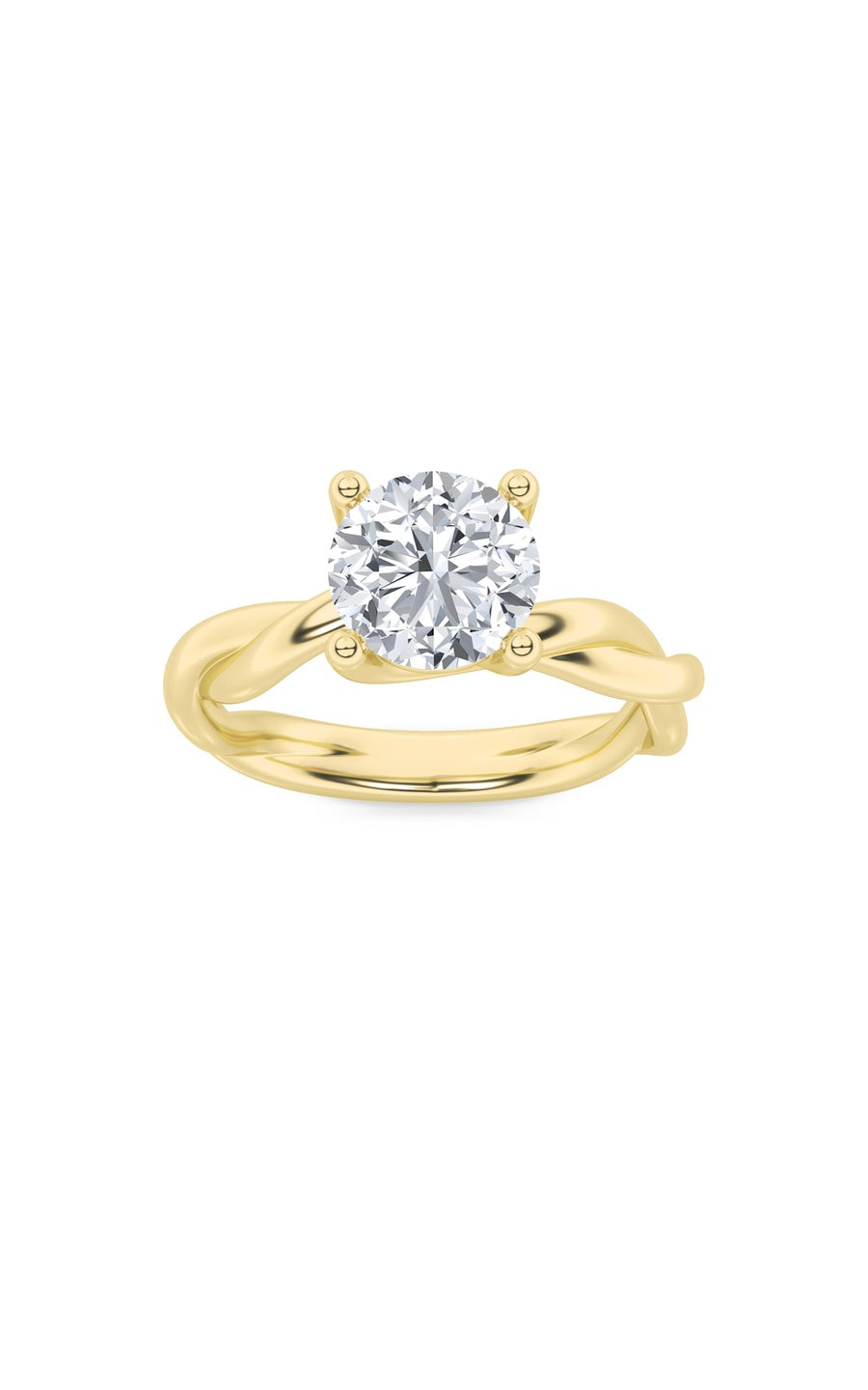 1Cttw Round Shaped Lab Grown Diamond (F/VS) Twisted Shank Solitaire Engagement Ring in 14K Gold