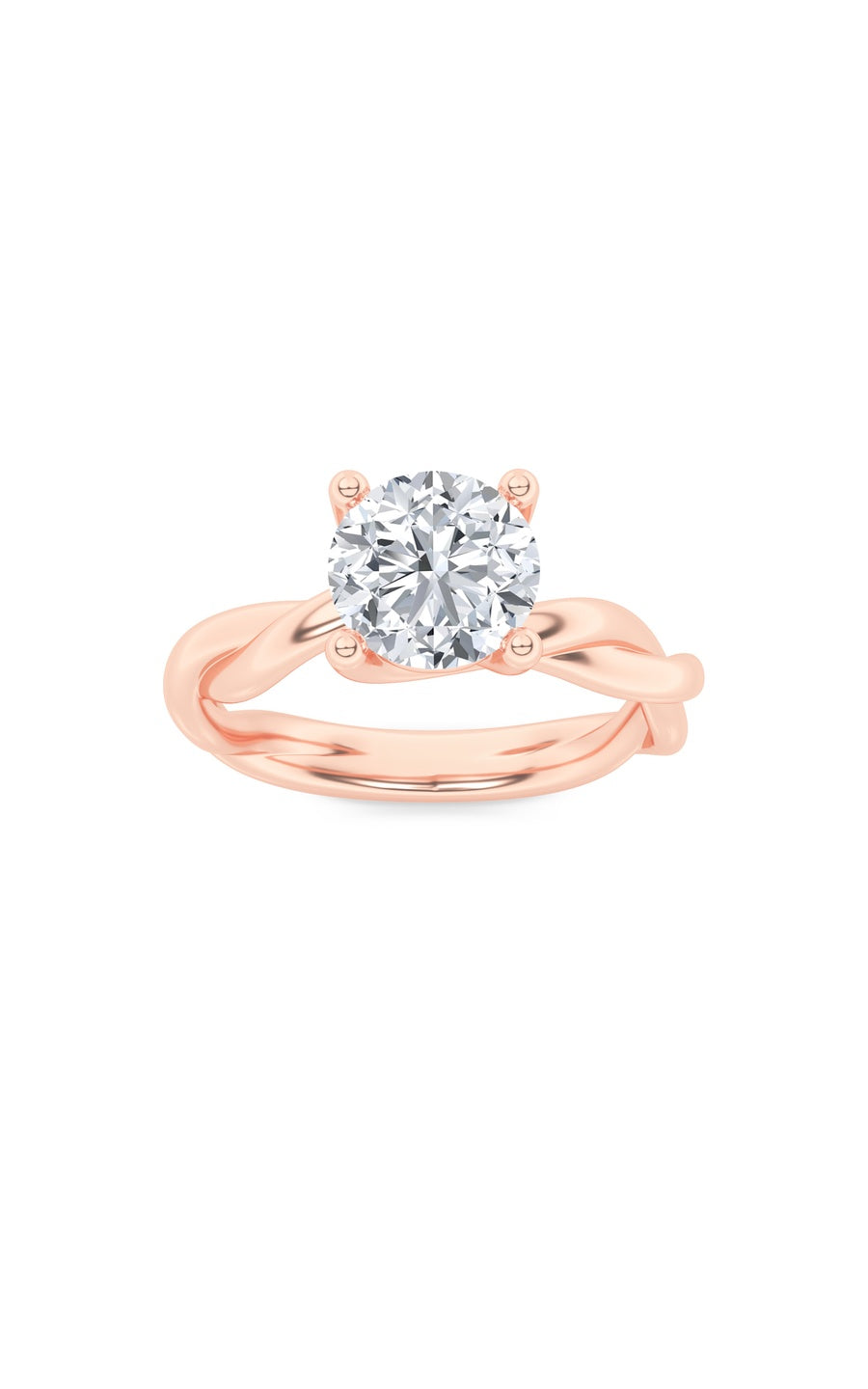 1.5Cttw Round Shaped Lab Grown Diamond (F/VS) Twisted Shank Solitaire Engagement Ring in 14K Gold