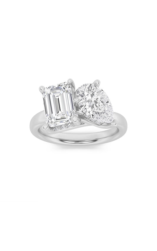 3Cttw Emerald Shaped Lab Grown Diamond (F/VS) Toiet Moi Engagement Ring in 14K Gold