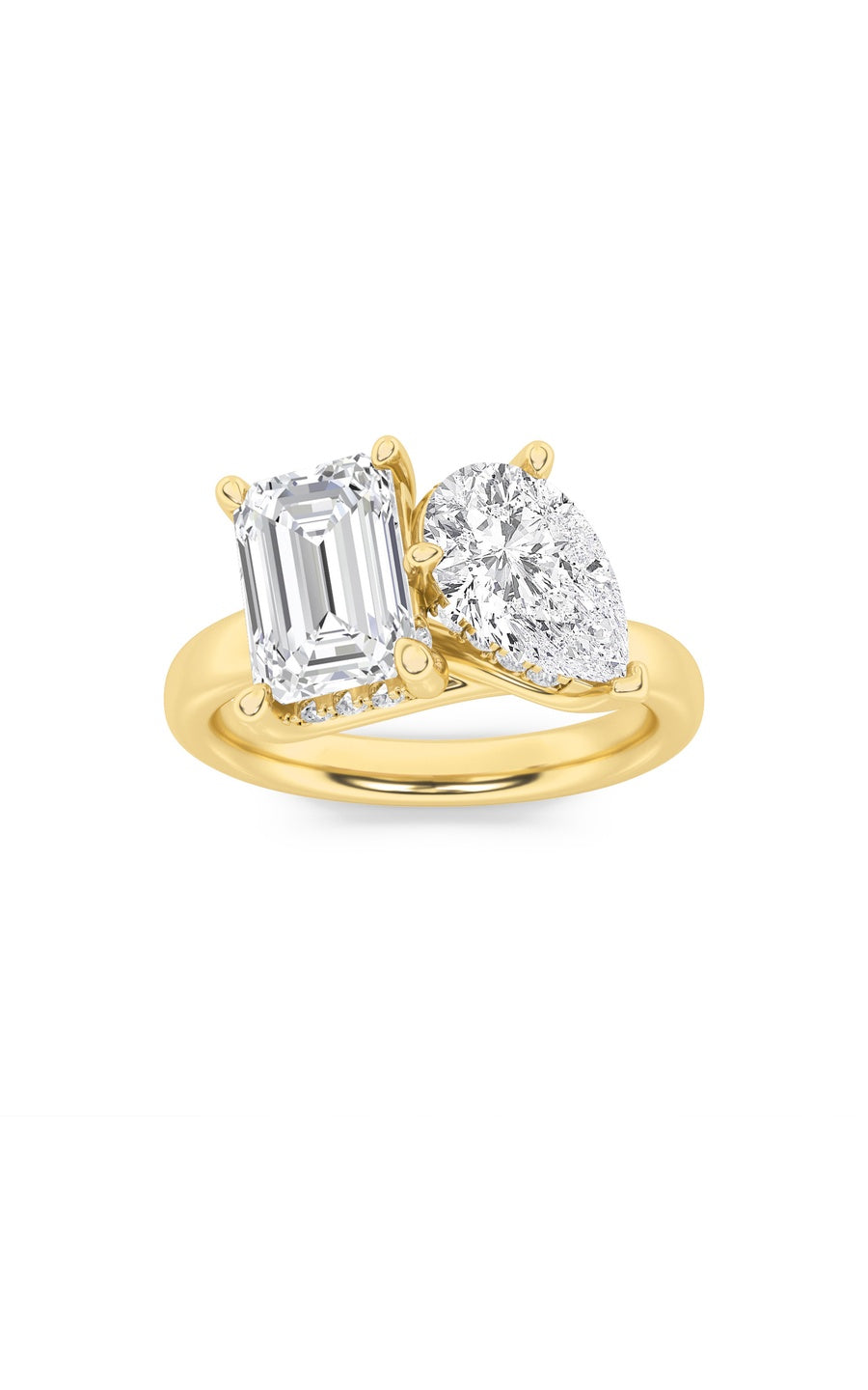 3Cttw Emerald Shaped Lab Grown Diamond (F/VS) Toiet Moi Engagement Ring in 14K Gold