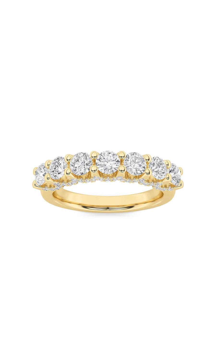 1Cttw Round Shaped Lab Grown Diamond (F/VS) Accented Double Halo Set of Band and  Ring in 14K Gold