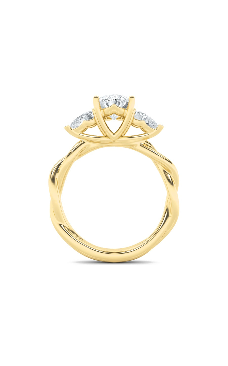 2Cttw Oval Shaped Lab Grown Diamond (F/VS) Three Stone Twisted Band Engagement Ring in 14K Gold