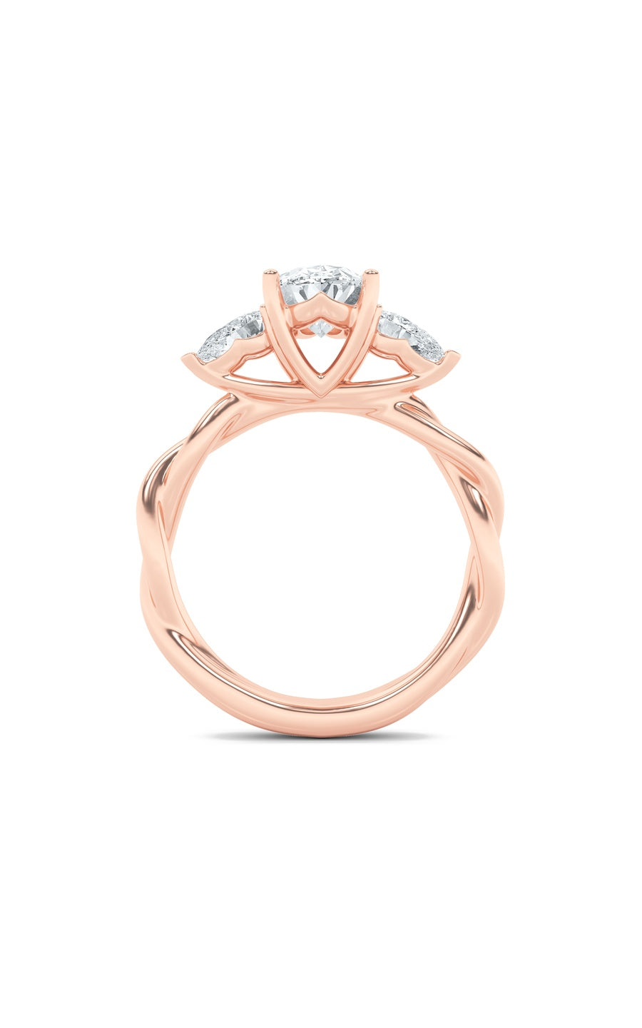 2Cttw Oval Shaped Lab Grown Diamond (F/VS) Three Stone Twisted Band Engagement Ring in 14K Gold