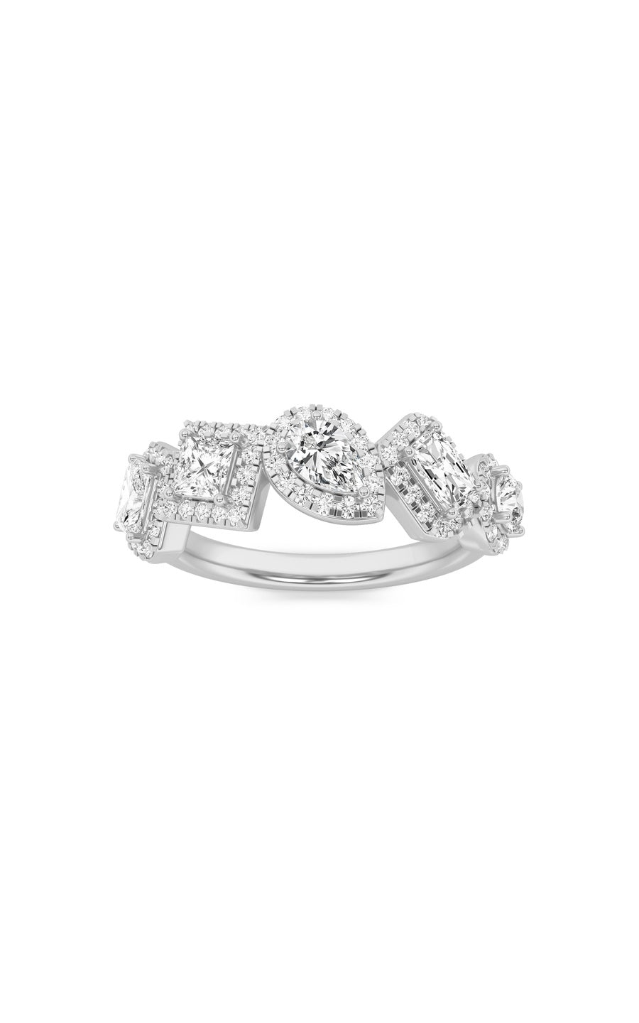 1.33Cttw Mix Shaped Lab Grown Diamond (F/VS) FiveStoneHalo Fashion Ring in 14K Gold