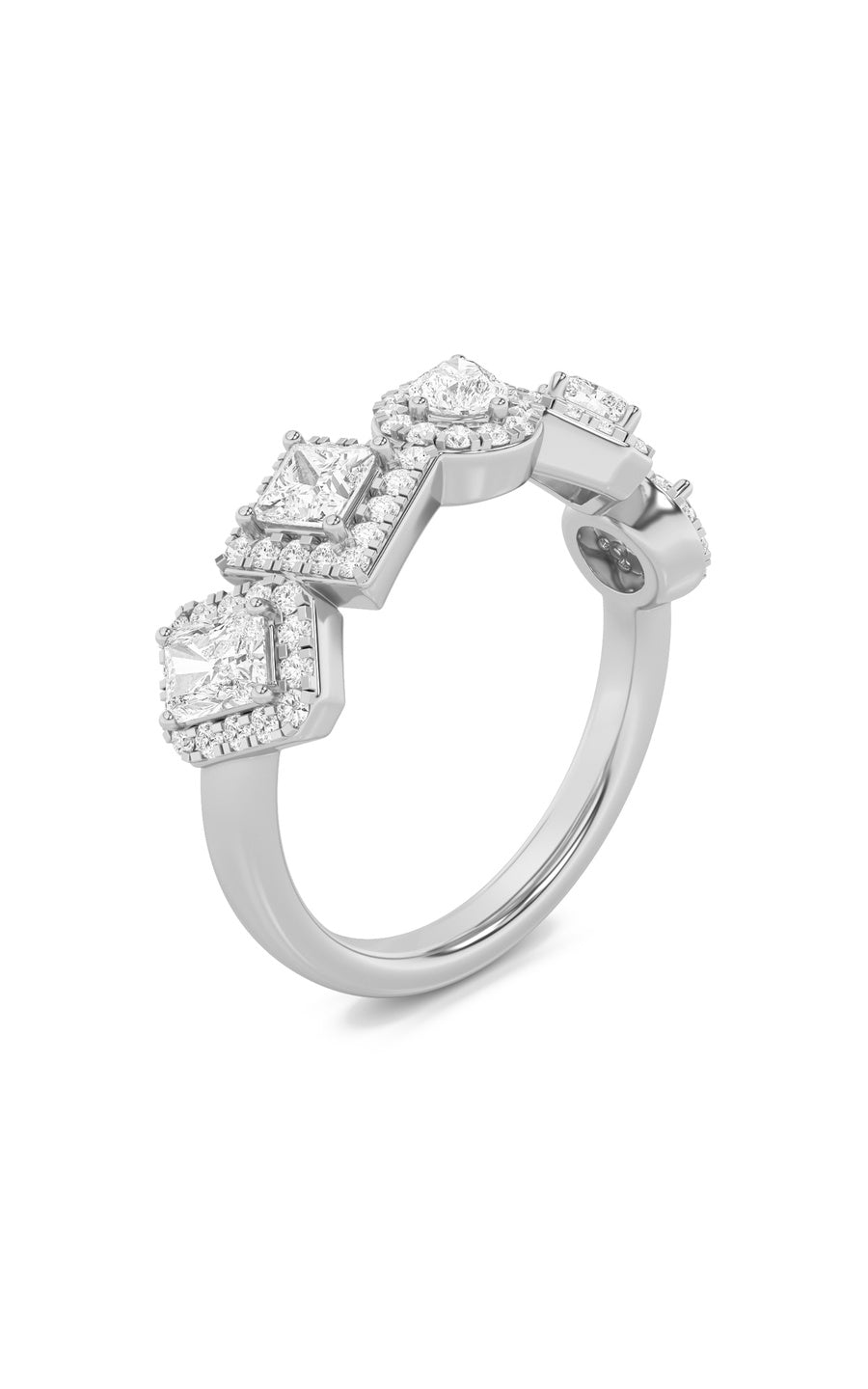 1.33Cttw Mix Shaped Lab Grown Diamond (F/VS) FiveStoneHalo Fashion Ring in 14K Gold