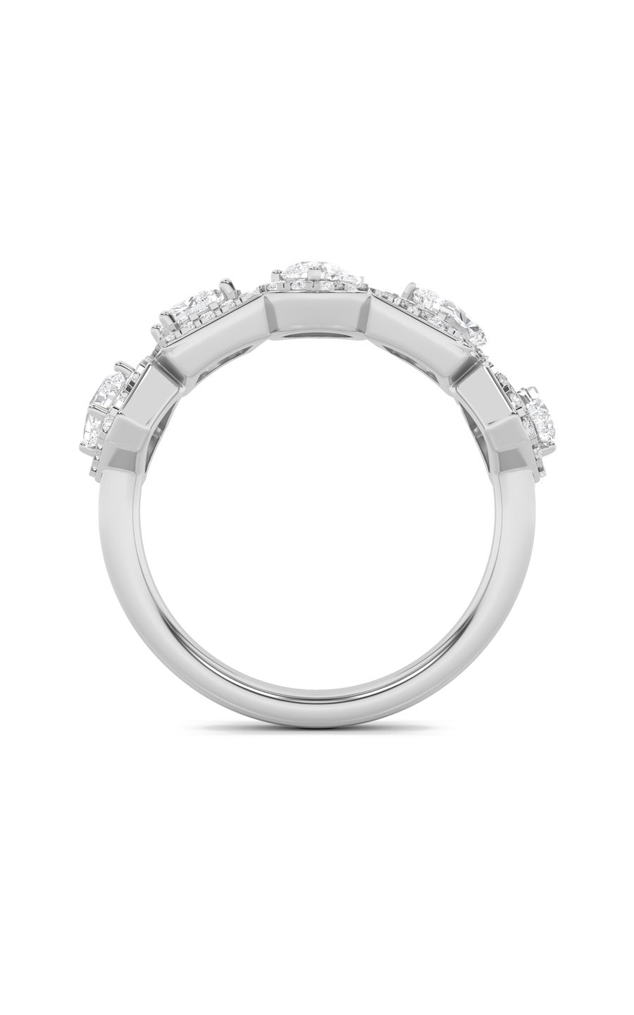 1.33Cttw Mix Shaped Lab Grown Diamond (F/VS) FiveStoneHalo Fashion Ring in 14K Gold