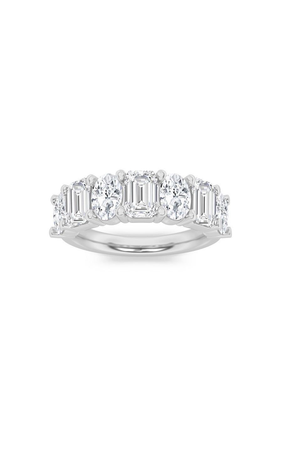 3Cttw Emerald Shaped Lab Grown Diamond (F/VS) Seven Stone Band Ring in 14K Gold