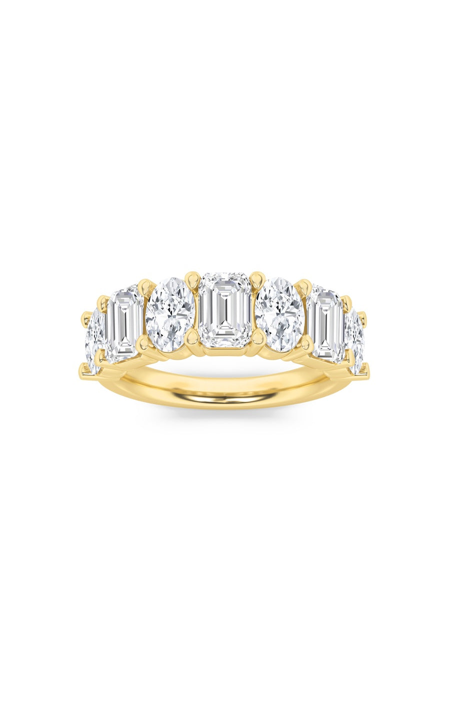 3Cttw Emerald Shaped Lab Grown Diamond (F/VS) Seven Stone Band Ring in 14K Gold