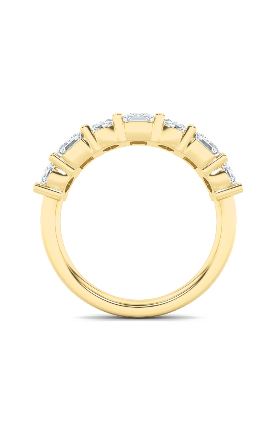 3Cttw Emerald Shaped Lab Grown Diamond (F/VS) Seven Stone Band Ring in 14K Gold