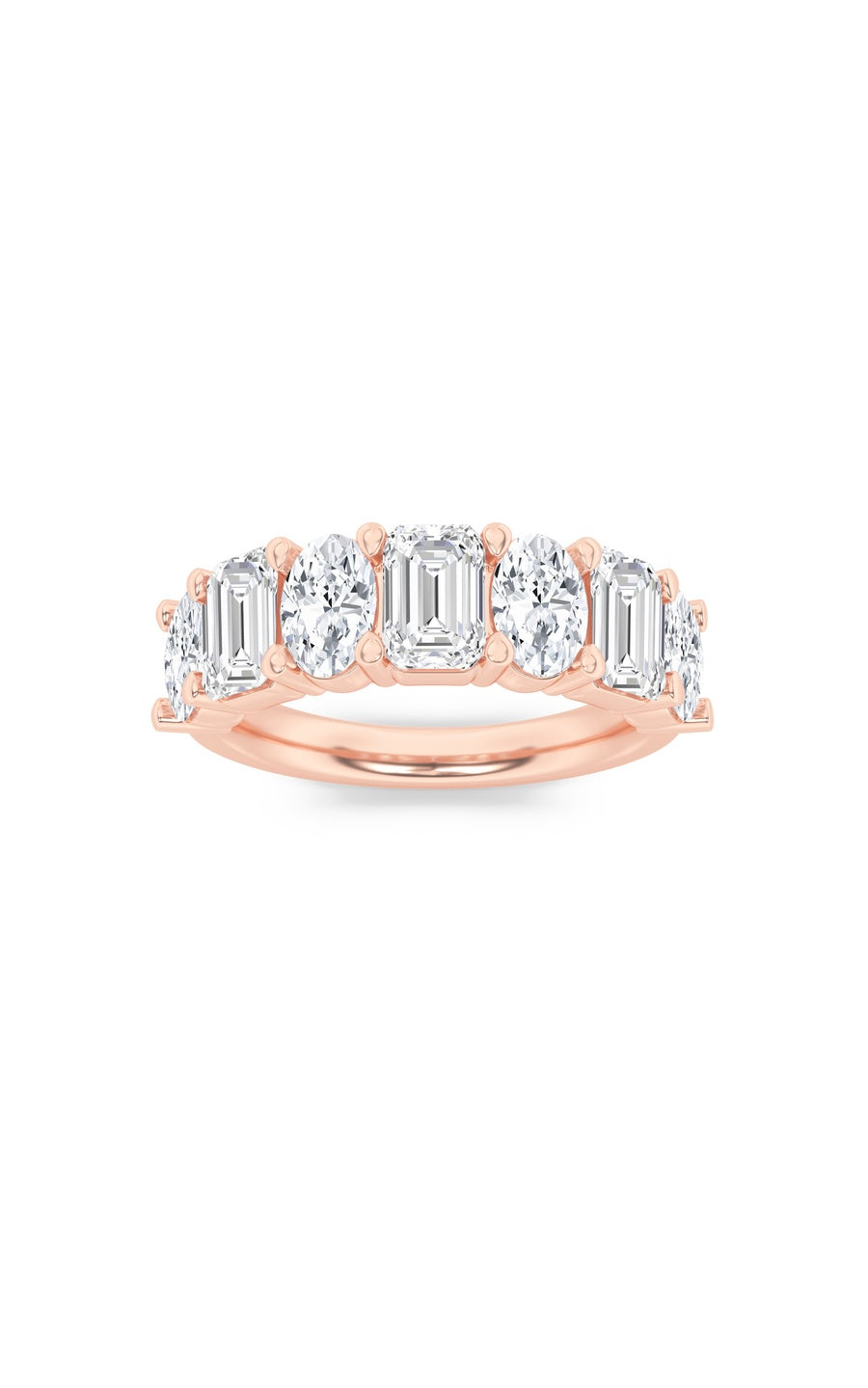 3Cttw Emerald Shaped Lab Grown Diamond (F/VS) Seven Stone Band Ring in 14K Gold