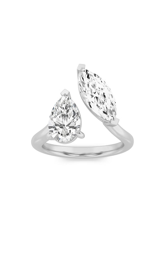 3Cttw Marquise Shaped Lab Grown Diamond (F/VS) Toi et Moi Fashiion Ring in 14K Gold