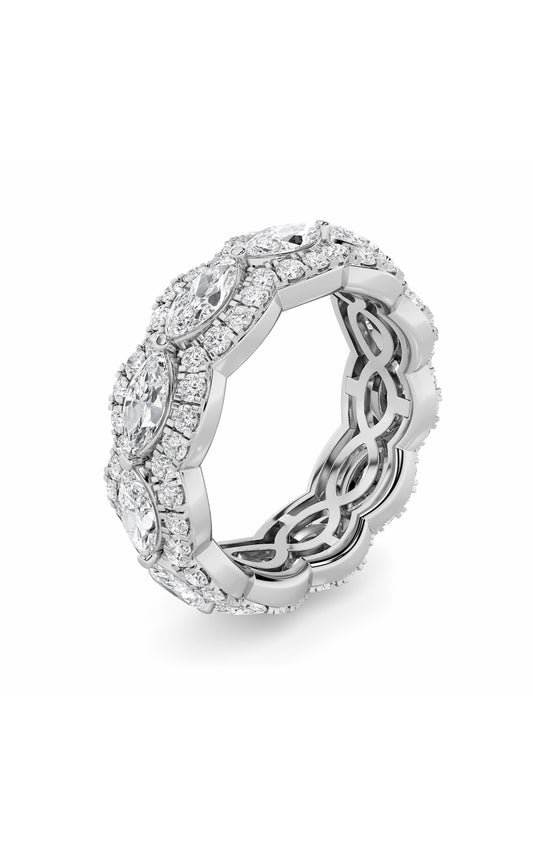 4Cttw Marquise Shaped Lab Grown Diamond (F/VVS) Eternity Band Ring in 14K Gold