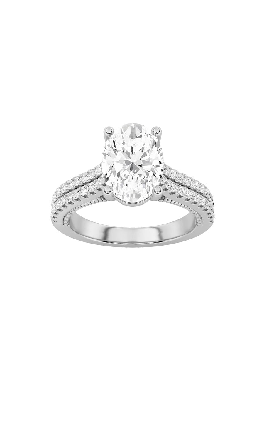 2Cttw Oval Shaped Lab Grown Diamond (F/VS) Two RowFancy Accented Engagement Ring in 14K Gold