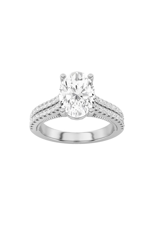 2Cttw Oval Shaped Lab Grown Diamond (F/VS) Two RowFancy Accented Engagement Ring in 14K Gold