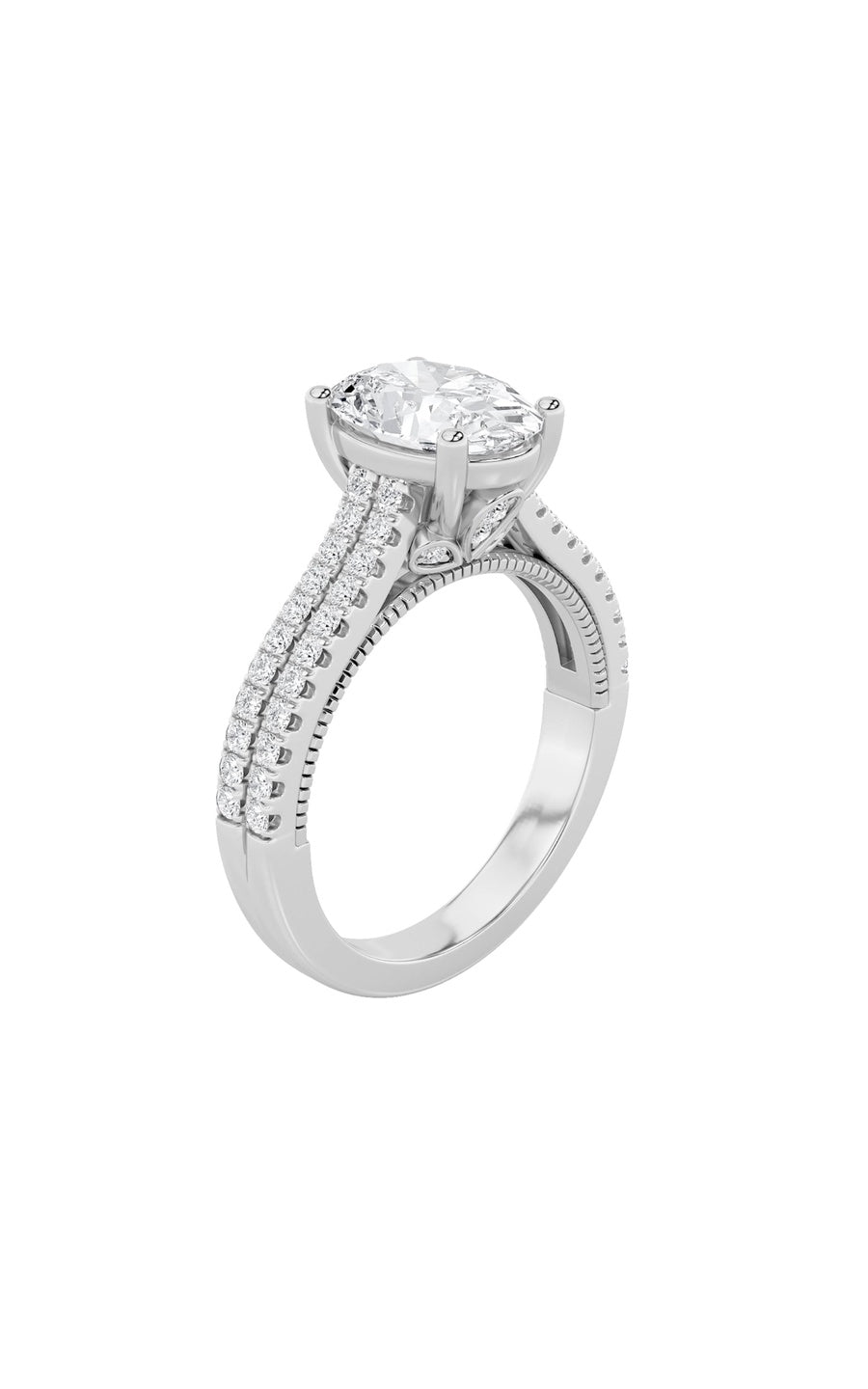 2Cttw Oval Shaped Lab Grown Diamond (F/VS) Two RowFancy Accented Engagement Ring in 14K Gold