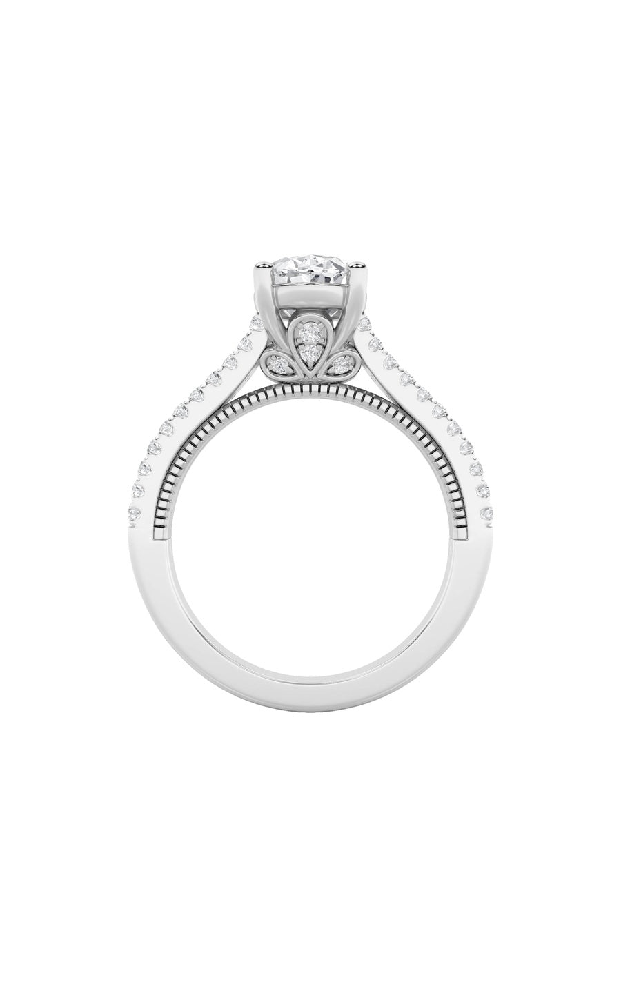 2Cttw Oval Shaped Lab Grown Diamond (F/VS) Two RowFancy Accented Engagement Ring in 14K Gold