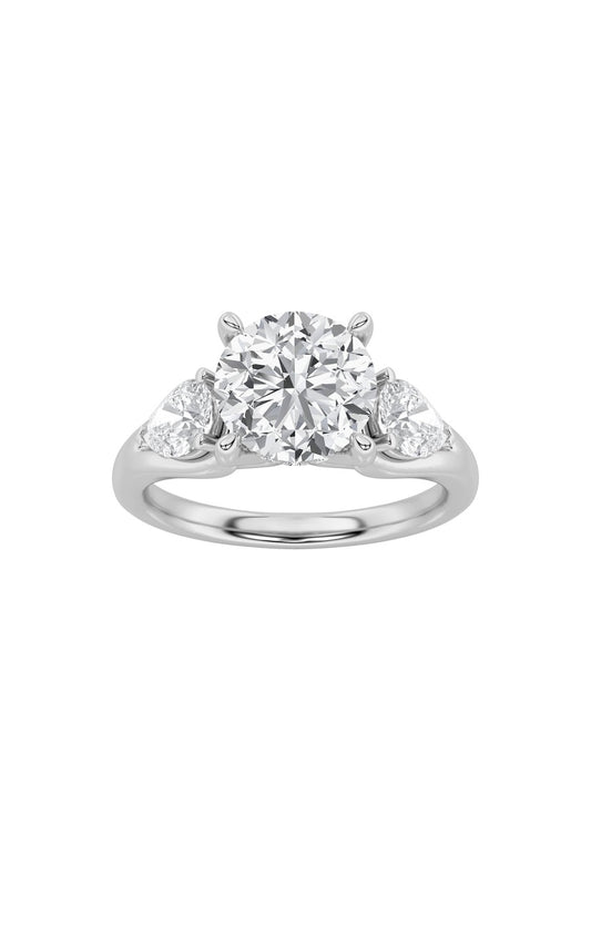 2Cttw Round Shaped Lab Grown Diamond (F/VS) Accented Three Stone Ring in 14K Gold