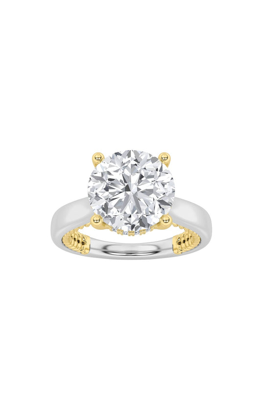 3.5Cttw Round Shaped Lab Grown Diamond (F/VS) Hidden Halo Two Tone Engagement Ring in 14K Gold
