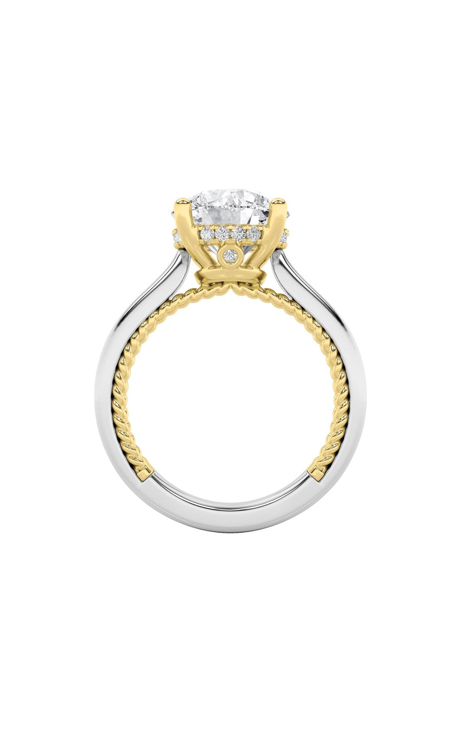 3.5Cttw Round Shaped Lab Grown Diamond (F/VS) Hidden Halo Two Tone Engagement Ring in 14K Gold