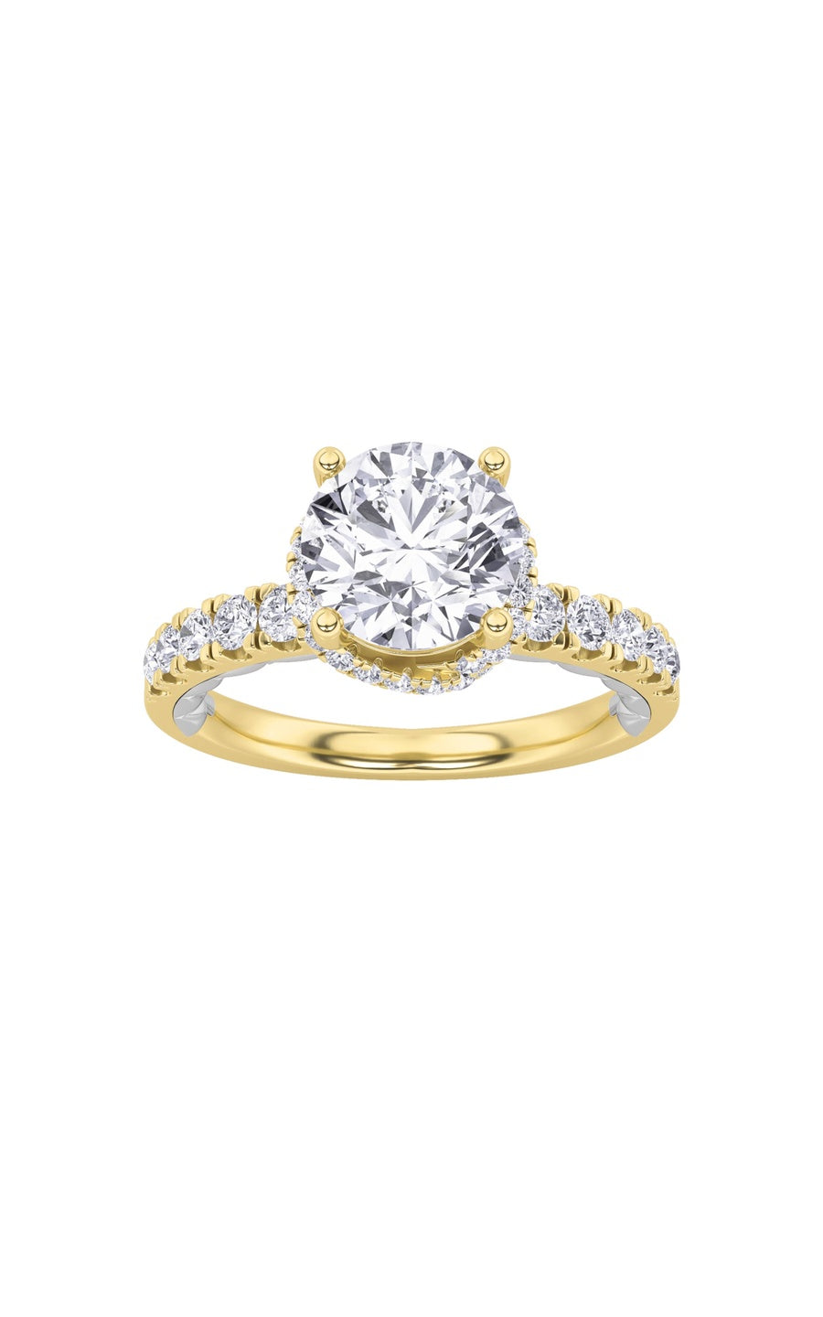 2Cttw Round Shaped Lab Grown Diamond (F/VS) Two Tone Accented Fancy Engagement Ring in 14K Gold