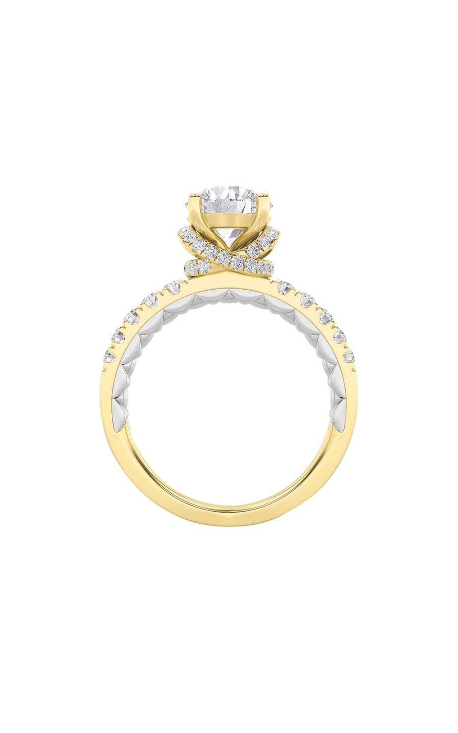 2Cttw Round Shaped Lab Grown Diamond (F/VS) Two Tone Accented Fancy Engagement Ring in 14K Gold